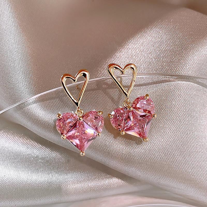 1 Pair Fashion Heart Shape Alloy Plating Artificial Crystal Women's Drop Earrings display picture 2