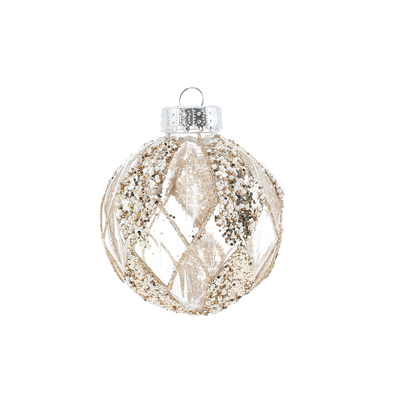 Nuevo producto 8CM polvo adhesivo de plástico transparente polvo de oro colgante bola colgante colgante de árbol de Navidad accesorios de decoración accesorios en stock
