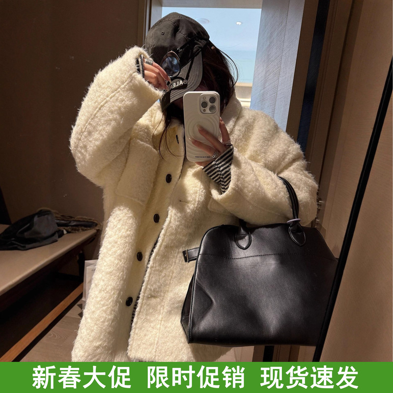 Hangzhou Yifa Terry Batwing Sleeve Coat for Women, Thickened with Cotton Padding, Lazy Woolen Coat, Single-Breasted Coat, in Stock