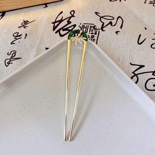 New Chinese Style Ancient Style Bamboo Leaf Hair Pin, Yang Mi Style Green U-shaped Hairpin, National Trend High-end Sense of Style Hair Pin Head Accessory
