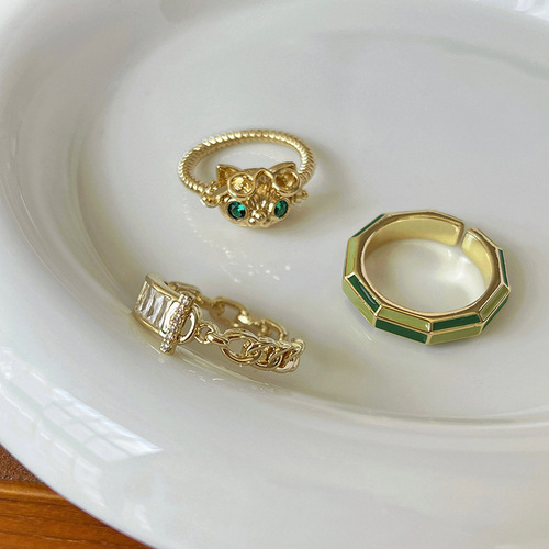 Enamel niche pearl ring women's fashionable personality versatile high-end open adjustable mother-of-pearl retro index finger ring