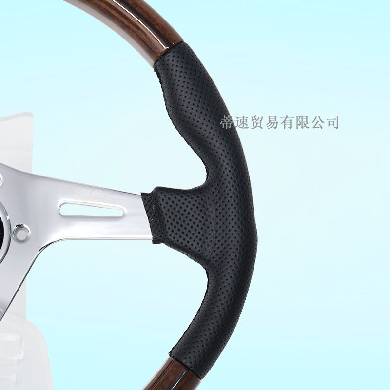 Cross-Border Hot-Selling Nd Retro Mahogany Steering Wheel Modification 14inch D-Type Leather Steering Wheel with Universal Hole Spacing of 74mm