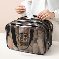 Travel wet and dry separation transparent waterproof cosmetic bag Double-layer large capacity portable PVC mesh storage bag toiletry bag