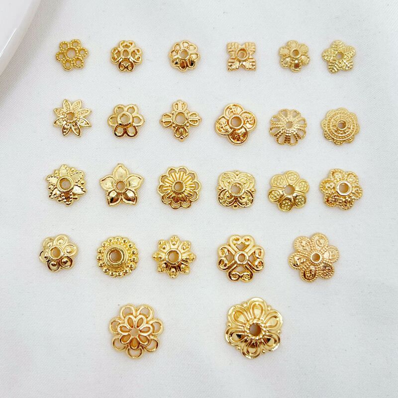 14K/18k gold color retaining hollow flower holder flower cap bead holder spacer DIY beaded bracelet spacer loose bead accessories