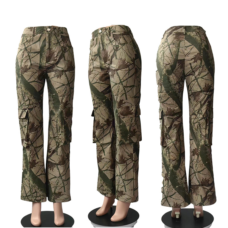 Vêtements pour femmes 2024 nouveau pantalon camouflage sexy ample décontracté à poches zippées_voghion.com