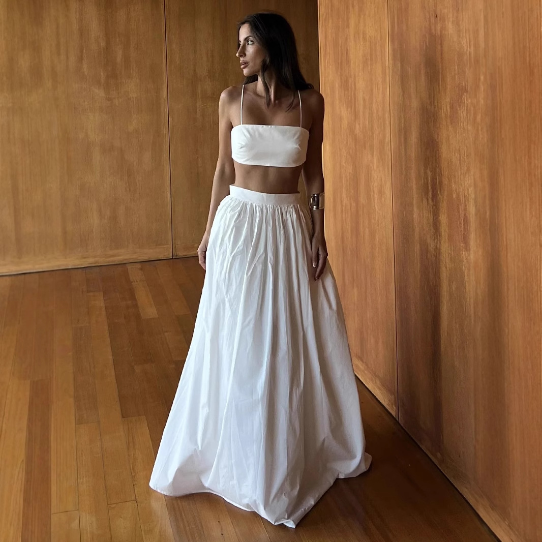 Cross-Border Pure Cotton Camisole Half-Length European And American 2025 Spring Summer New Sexy Lingerie Long Dress Set_ecoleips.com