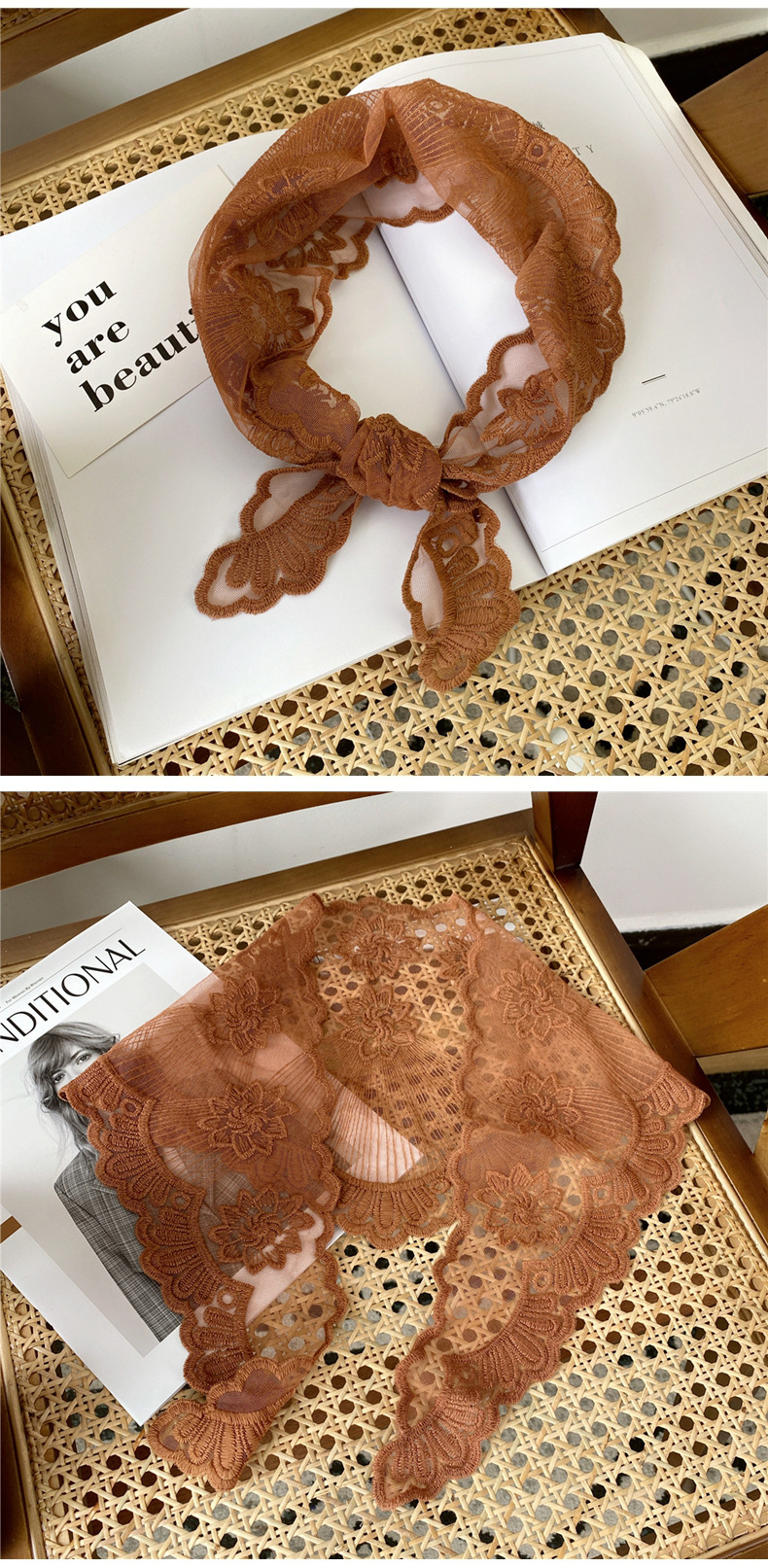 Lace Material Korean Hollow Fashion Lace Triangle Scarf