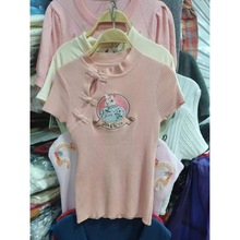 2024新款中国风修身盘扣设计感小众针织粉色短袖T恤女春夏
