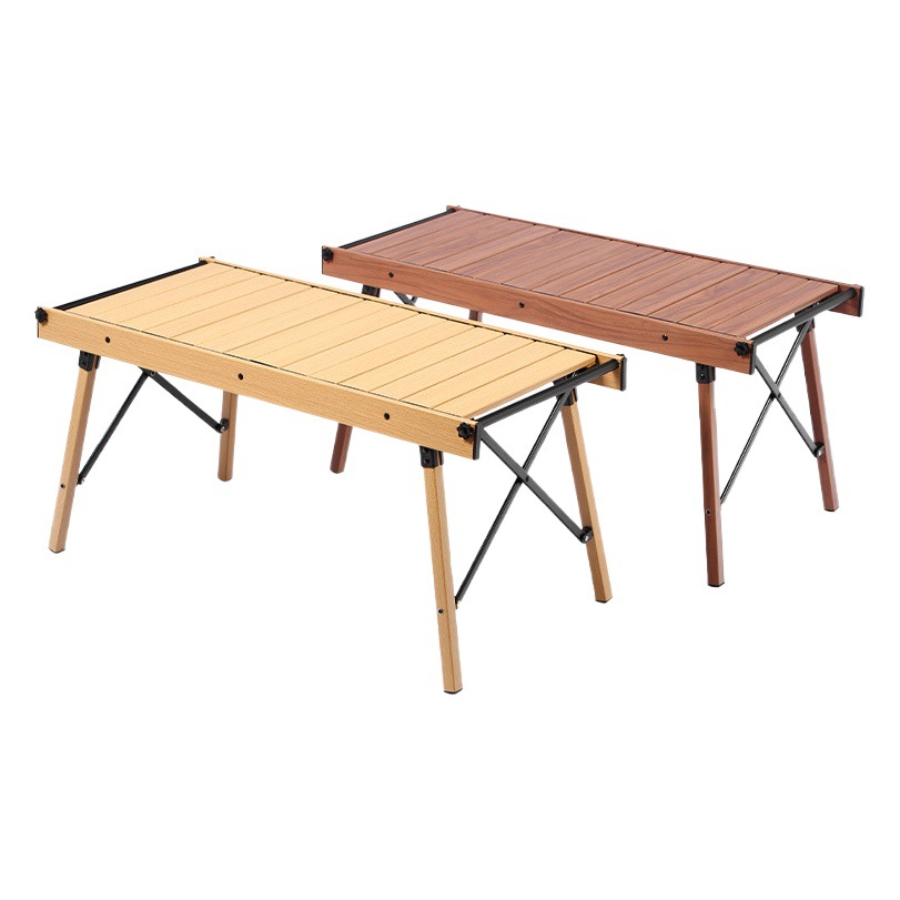 IGT al aire libre mesa de camping ligero marco grano de madera de aleación de aluminio multifuncional mesa plegable picnic portátil mesa de rollo de huevo
