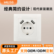 跨境外贸二眼欧式墙体阻燃ABS墙壁电源插座暗装usb开关面板插座