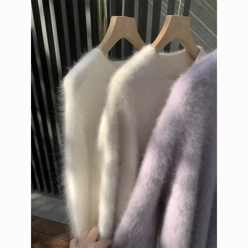 Off-white fleece sweater, autumn and winter knitted round-neck sweater, new mink-style, thickened, loose-fitting top, casual style Off-white fleece sweater, autumn and winter knitted round-neck sweater, new mink-style, thickened, loose-fitting top, casual style