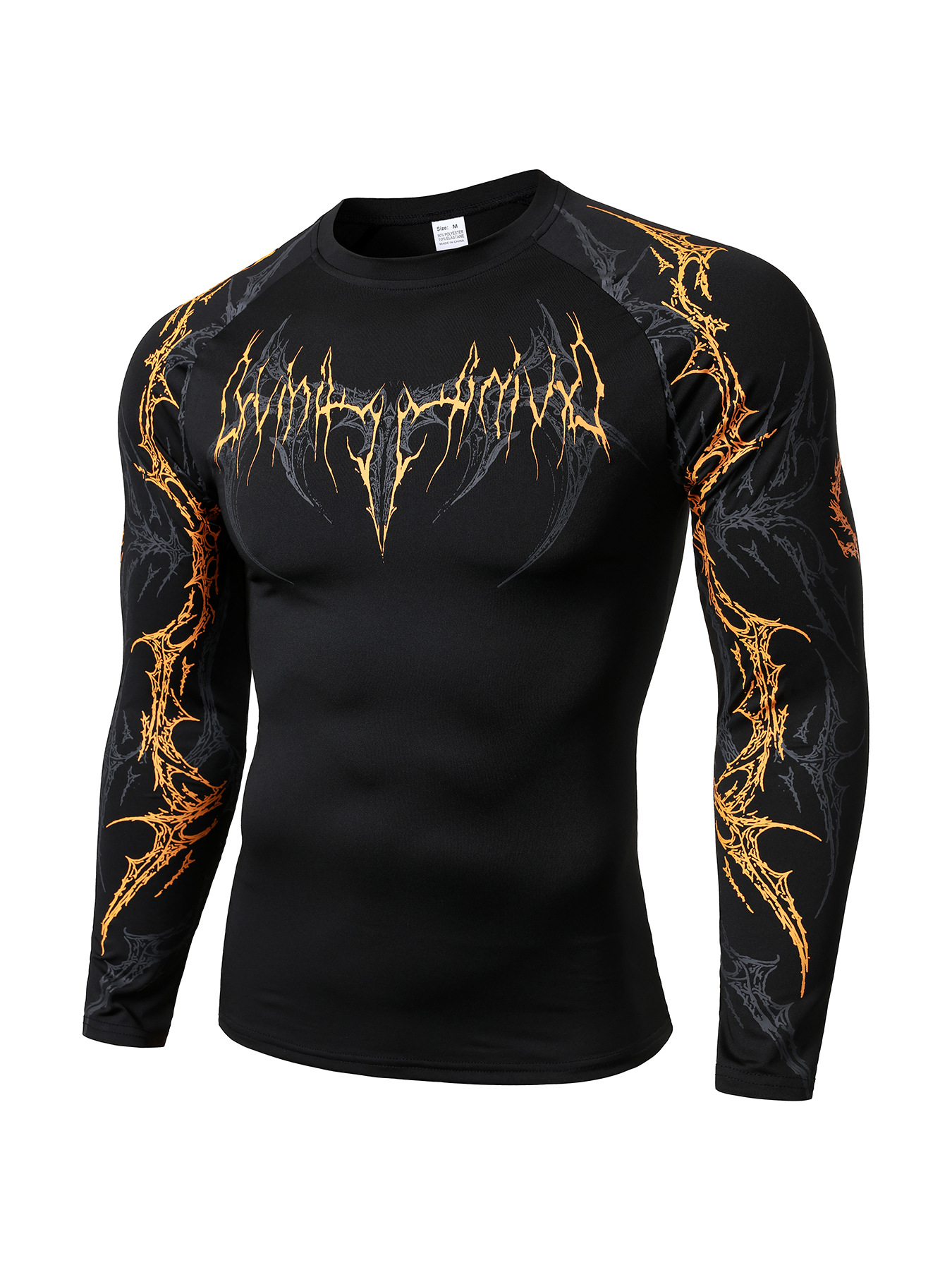 Men's Slim Fit Long Sleeve Workout Shirt Quick Dry Thermal Top with Metallic Floral Print Streetwear Gym T-Shirt for Training_viptrois.com