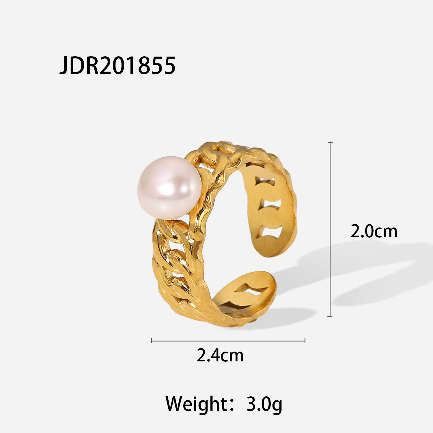 New style 18K Gold Plated Stainless Steel Chain Pearl Ring