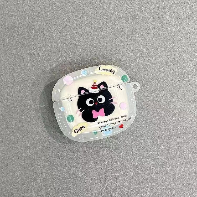 Cartoon Wave Point Black Cat es adecuado para Apple Airpods 4 Bluetooth auriculares cubierta de protección pro3 auriculares