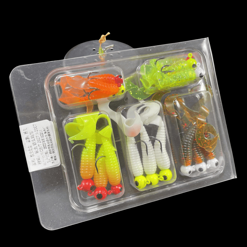 Softbait Single Tail Crawler Lead Head Hook Set of 17 Realistic Imitation Lures Fishing Accessories