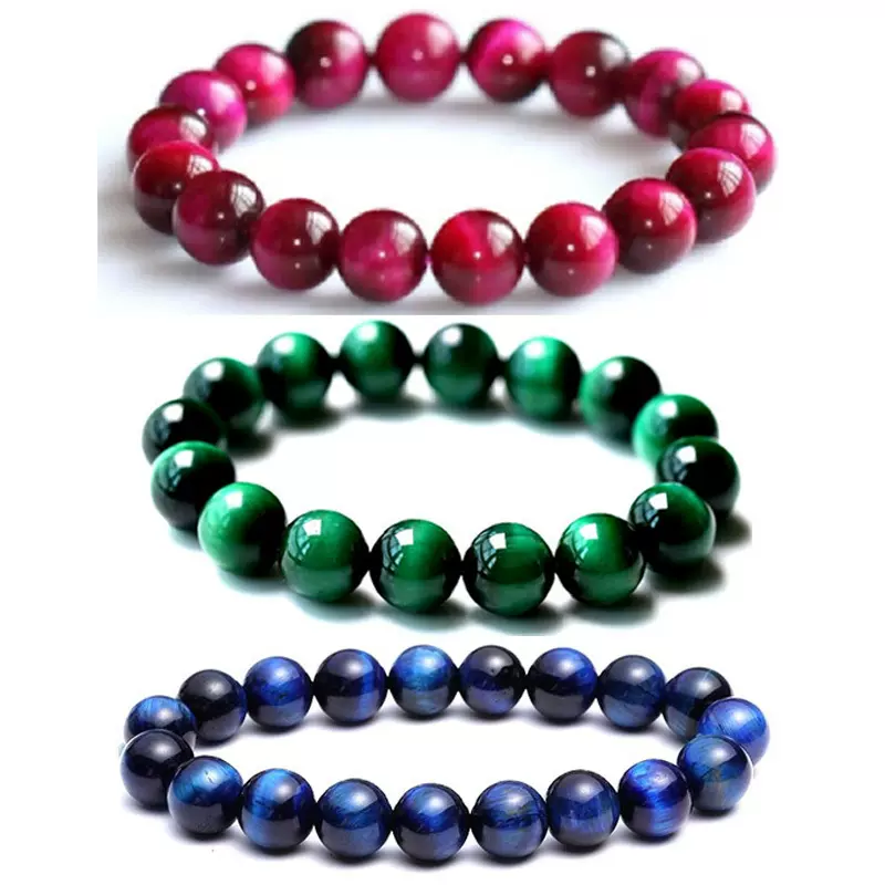 天然虎眼石紫粉晶手串 时尚黑曜石半宝石手镯 跨境流行饰品批发