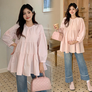 Maternity 2025 Spring New Small Loose Pleated Mid-length Shirt Belly-supporting Jeans Two-piece Suit