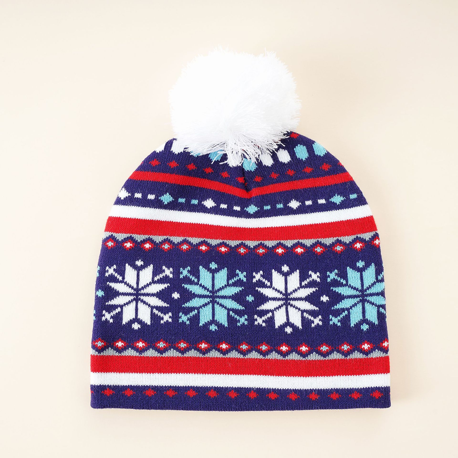2021 nuevo sombrero de Jacquard de punto de Navidad para niños otoño e invierno cálido con bola de piel para niños y niñas sombrero decorativo