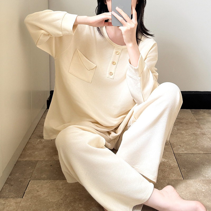 绵羊绒睡衣女款秋冬季韩版休闲开衫长袖套装简约保暖家居服可外穿|undefined
