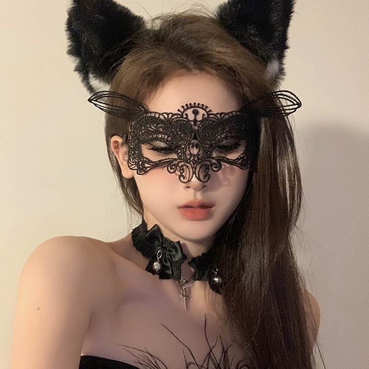 黑色花朵面具假面舞会装扮道具晚会年会半脸面具眼罩化妆之夜面罩|undefined