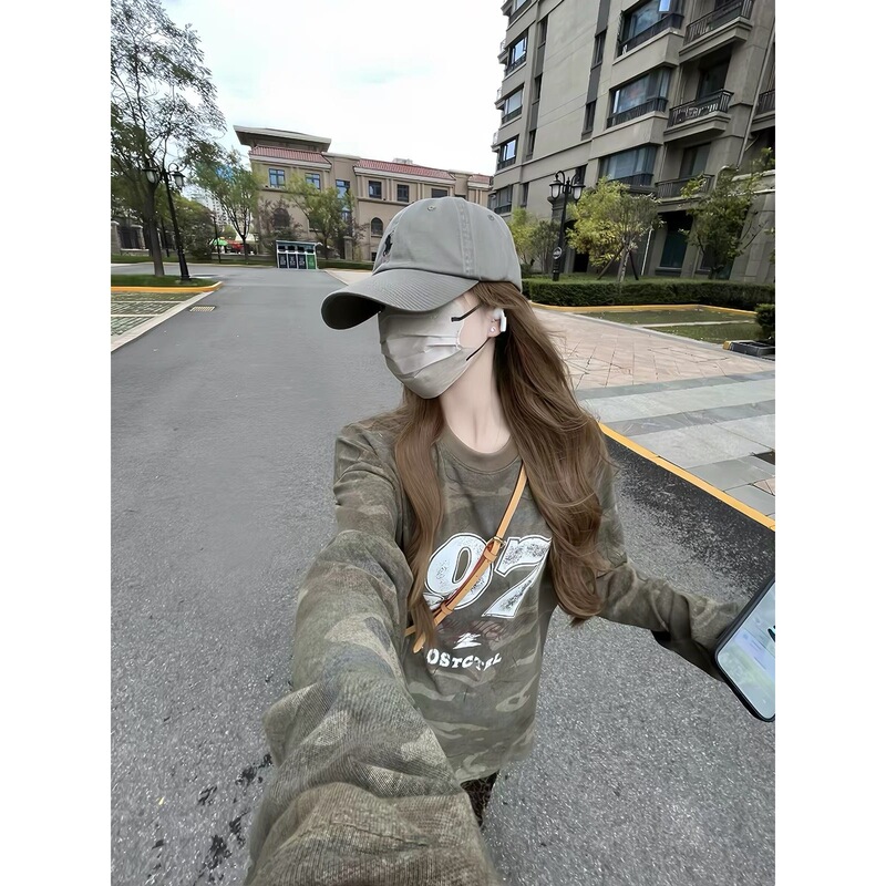 Pure cotton American retro camouflage digital print long-sleeve shirt for women, new autumn high street loose versatile trendy top Pure cotton American retro camouflage digital print long-sleeve shirt for women, new autumn high street loose versatile trendy top