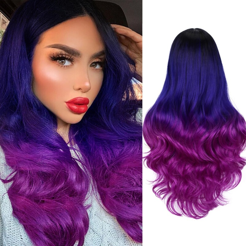European and American Cross-Border Wigs, Gradient Color, Large Wavy Long Curly Hair for Women, Synthetic Fiber Full Head Wig, Gradient Red