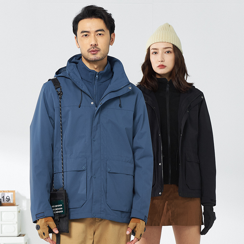 2024 New Men's Jacket Three-In-One Detachable Fleece Liner Two-Piece Windproof Warm Women's Mountaineering E18