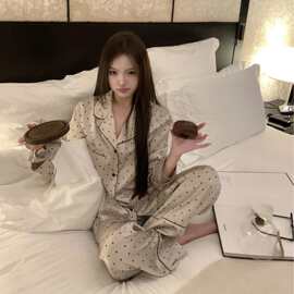 韩系冰雪丝睡衣女新款波点开衫网红款甜美减龄纯欲风高级感可外穿