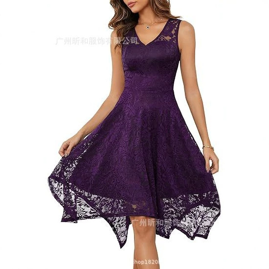 Women's Cocktail Party Dress for Export 2026, Lace Hem with Handkerchief, Formal Wedding Guest Bridesmaid Prom Dress Women's Cocktail Party Dress for Export 2026, Lace Hem with Handkerchief, Formal Wedding Guest Bridesmaid Prom Dress