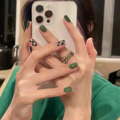 Wearing nail art, green chessboard pattern false nail stickers, nail art wholesale factory direct sale, nail art wholesale