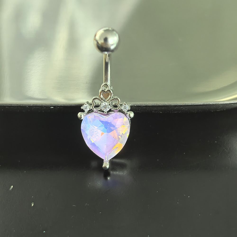 Colorful Aurora Heart-shaped Belly Button Ring Titanium Steel_voghion.com