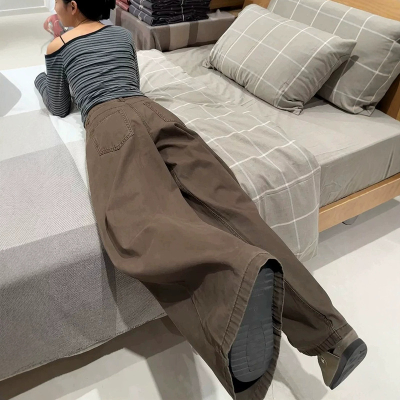 Brown denim pants for women, pear-shaped body, autumn, Maillard brown pants, curved denim pants, wide-leg pants for women