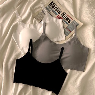 Summer Simple Seamless Ice Silk Intimates for Girls and Students Push-up Breast-revealing Suspenders Sports Wire-free Bra Vest Style