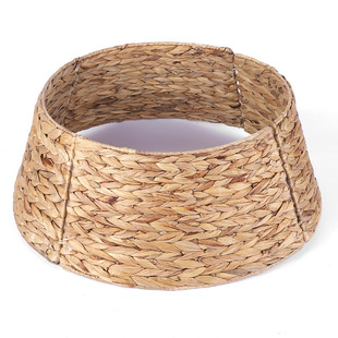 Hand-woven factory custom straw basket four-piece assembly Christmas tree skirt water hyacinth grass woven Christmas tree surround