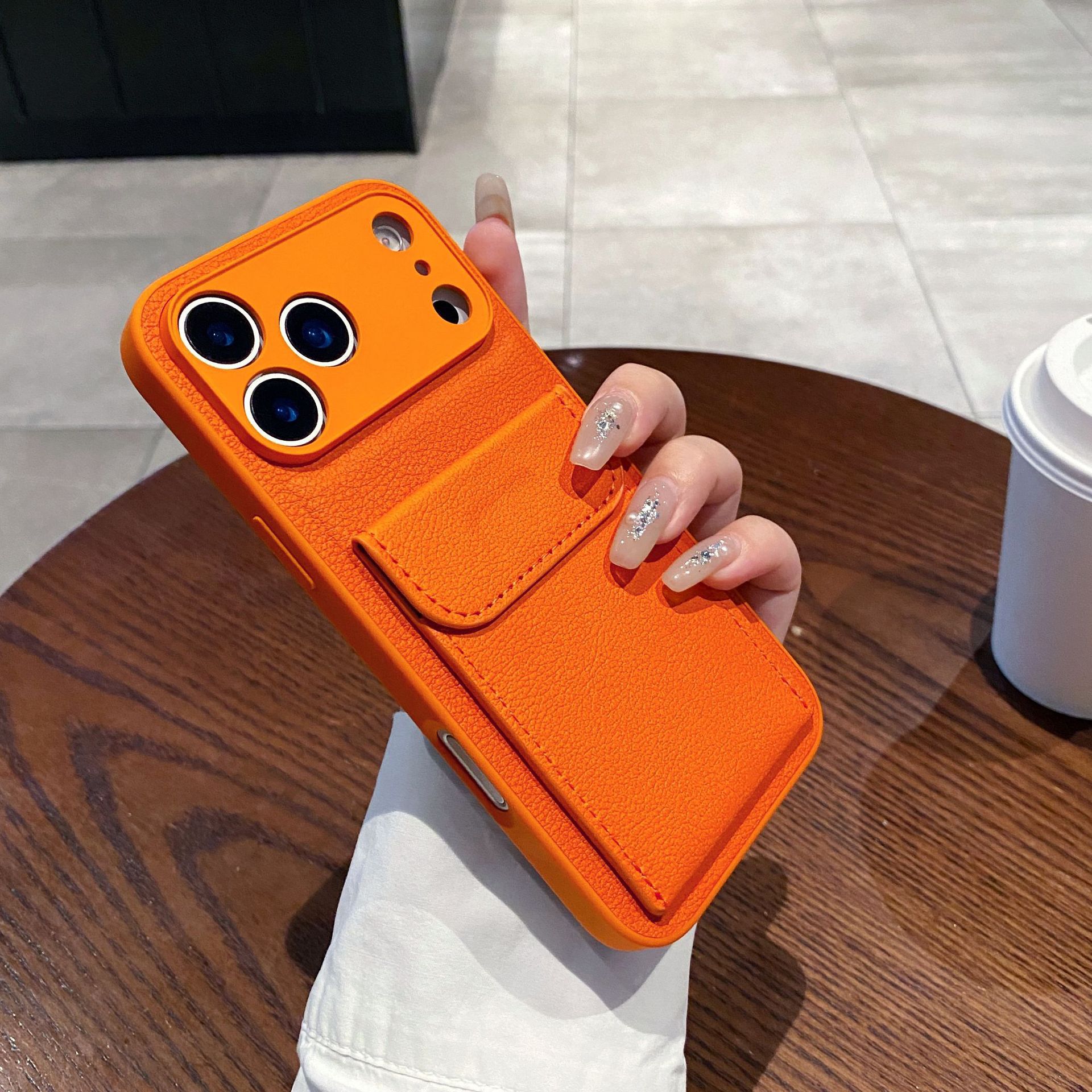 Aplicable para iPhone18PROMAX estuche de teléfono móvil simple litchi estampado tarjeta bolsa soporte manzana 17 anti-caída 16 transfronterizo