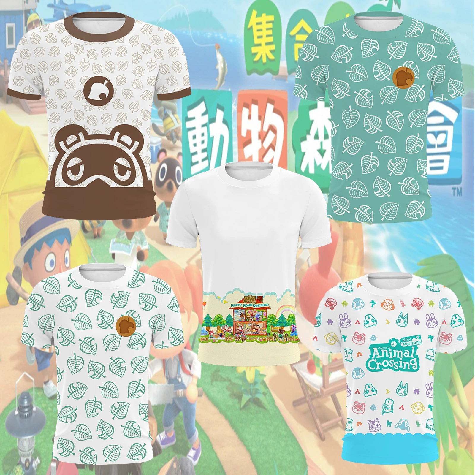 Коллекция животных Crossing Ассоциация друзей животных Вторичная анимация Футболка с короткими рукавами Мужская фабричная розетка