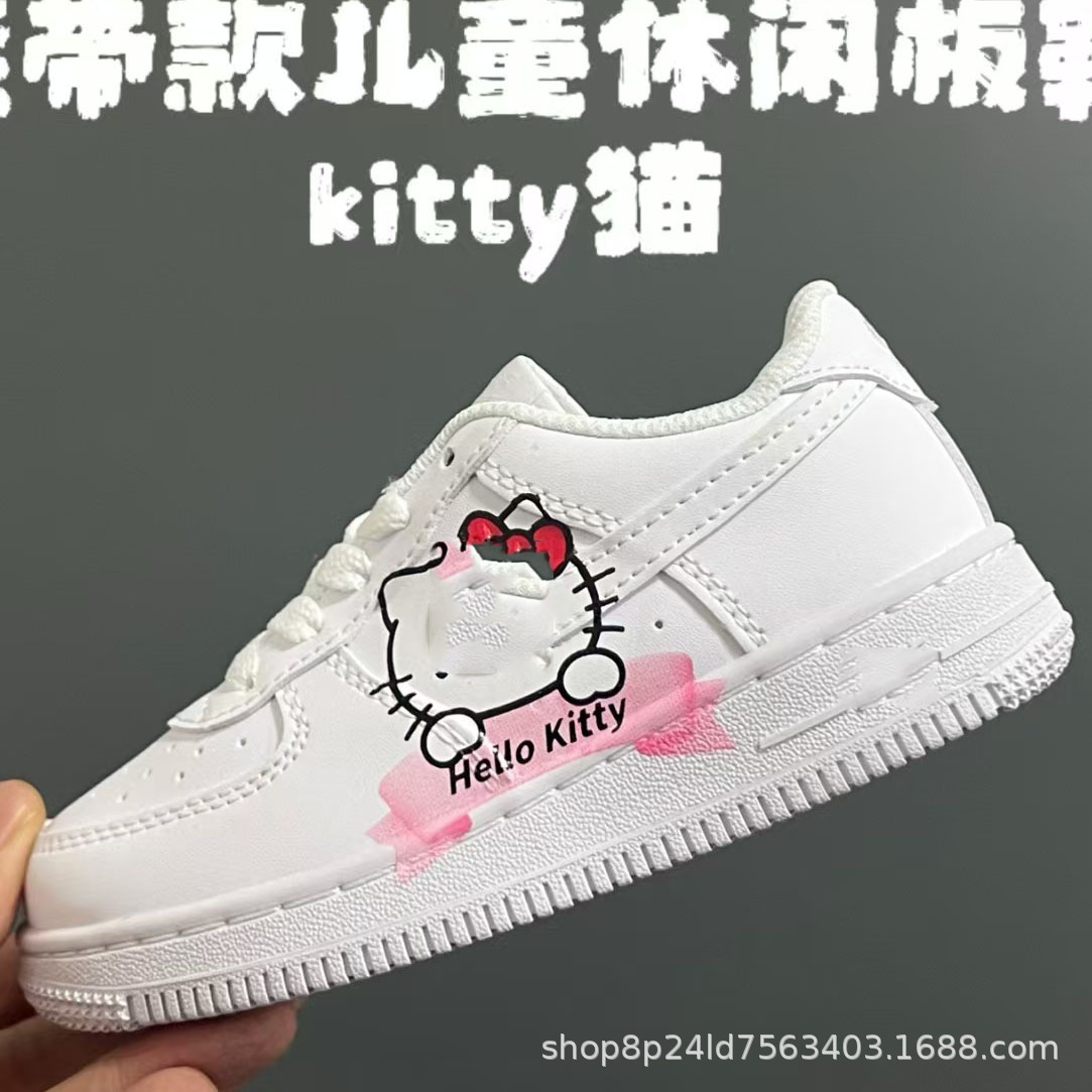 Air Force One Children's Shoes Kitty Cat Cartoon Shoelace Casual Sneakers White Shoes Soft Sole Student Sports Shoes