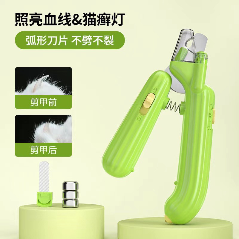 Transfronterizo cortaúñas de cactus gato perro cortaúñas LED línea de sangre multifuncional mascota cortaúñas