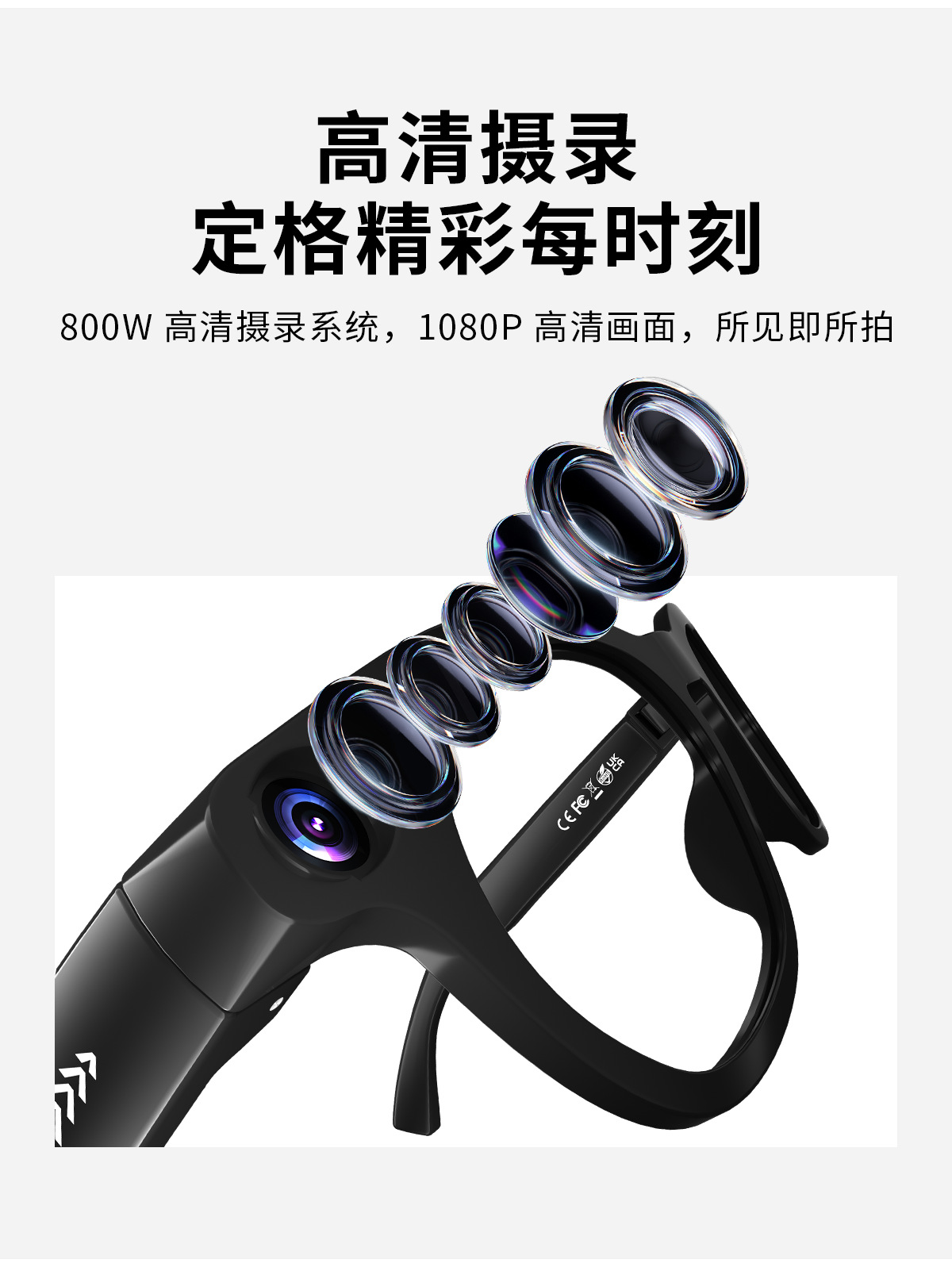 CY03 intelligente Brille mit Kamera 800W Pixel Foto Video Aufnahme austauschbare Gläser KI intelligente Brille