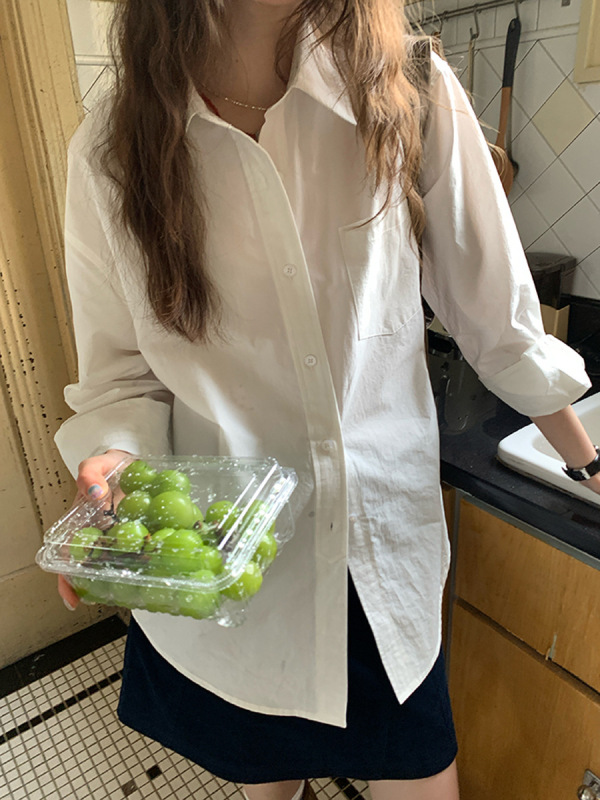 经典纯色基础长袖衬衫春秋女翻领2025新款百搭文艺衬衣上衣|undefined