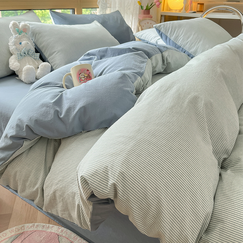 Algodón simple, algodón lavado con agua, cuatro piezas, 100 sábanas de algodón, dormitorios de estudiantes, tres piezas de cama