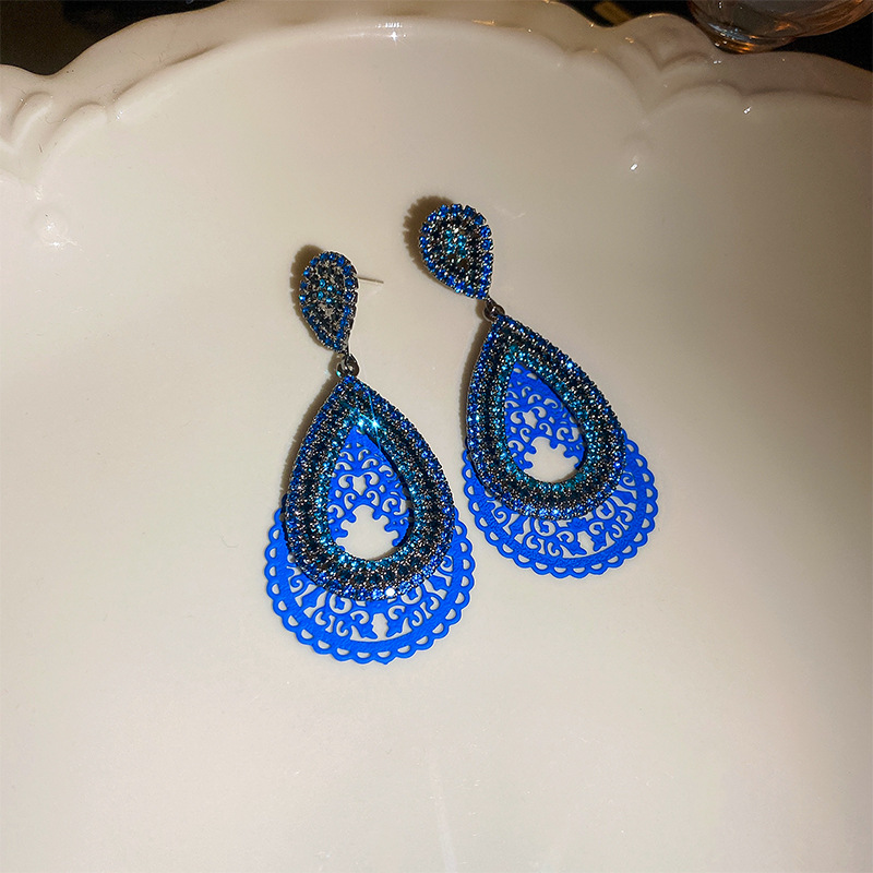 Exaggerated Tassel Copper Plating Artificial Rhinestones Earrings 1 Pair