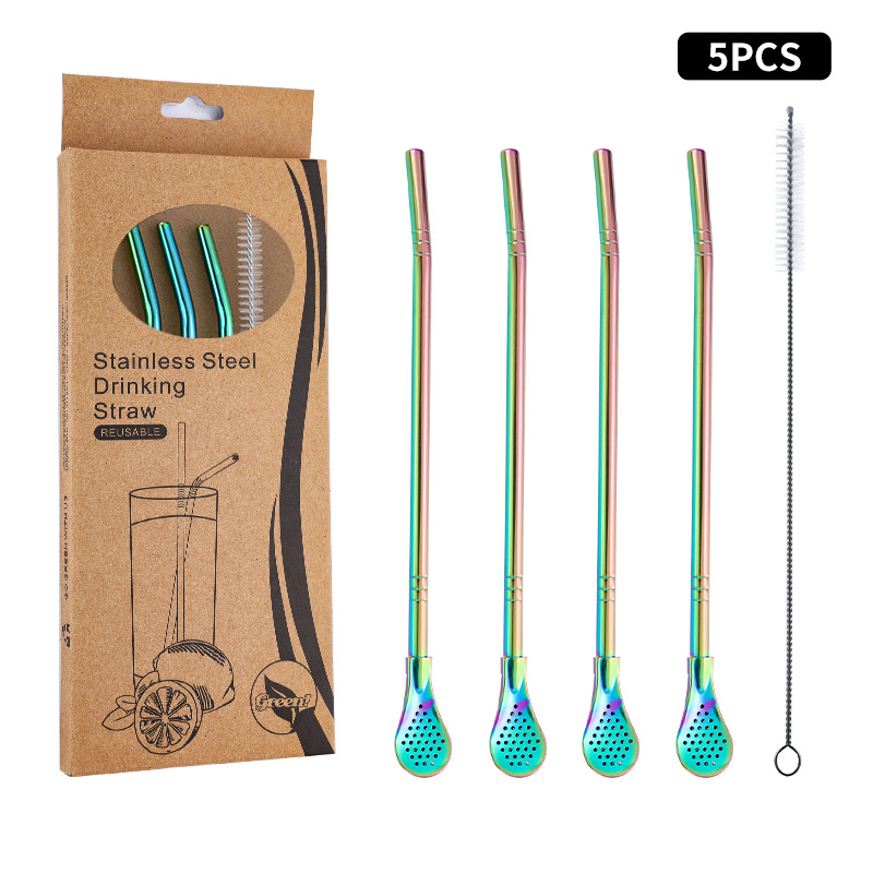 Juego de cuchara de pajita de acero inoxidable 304 transfronterizo creativo de té de yerba, filtro de jugo de yerba, té con leche, cuchara para mezclar café