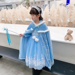 女童2023春秋新冰雪高端刺繡愛莎公主連衣裙兒童萬聖生日禮服童裙