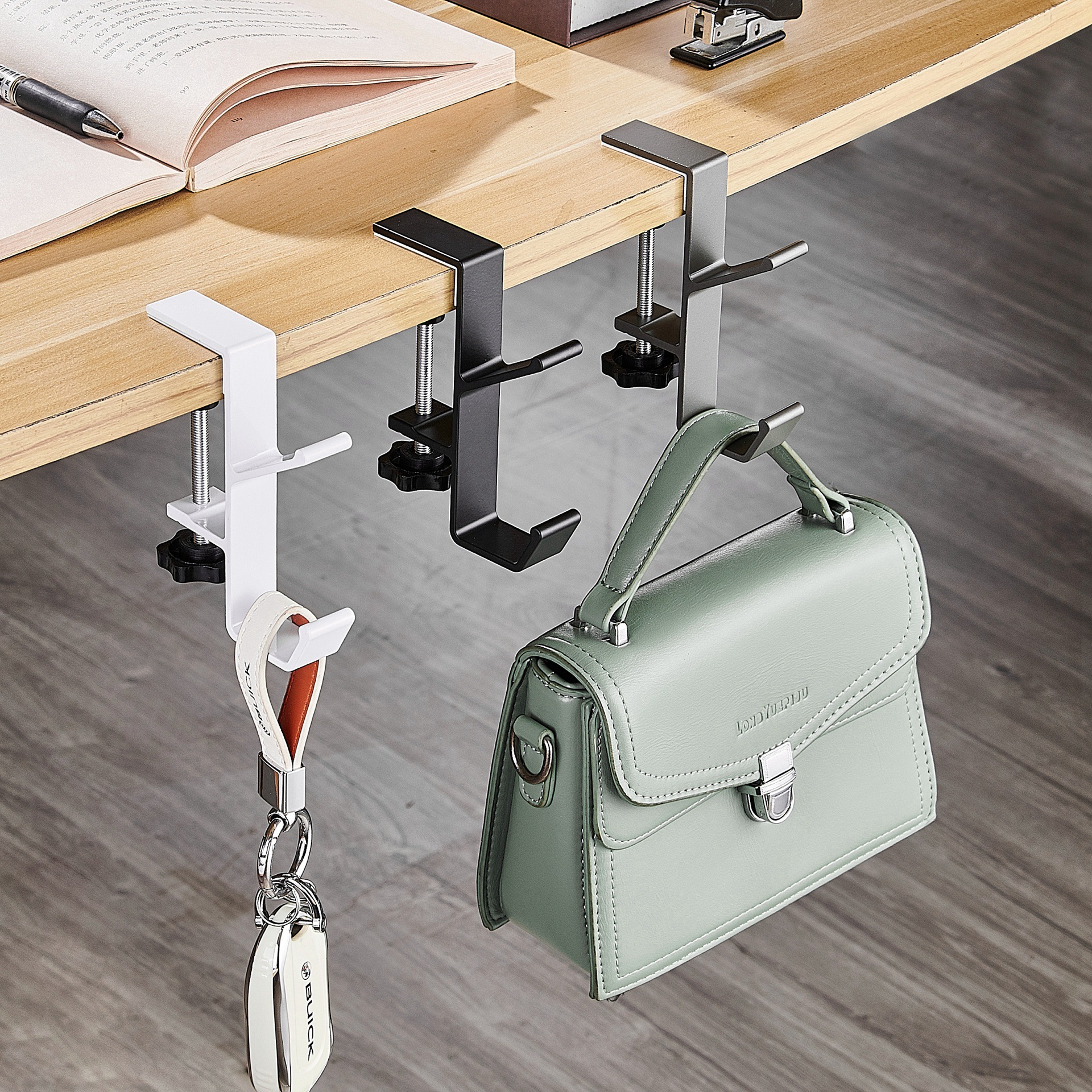 Description Picture 5 of itemDesk Bag Hanger Portable Bag Hanger School Office Desk Edge Bag Hook Desktop Backpack Hanger Punch Free Desk Side Handbag Rack