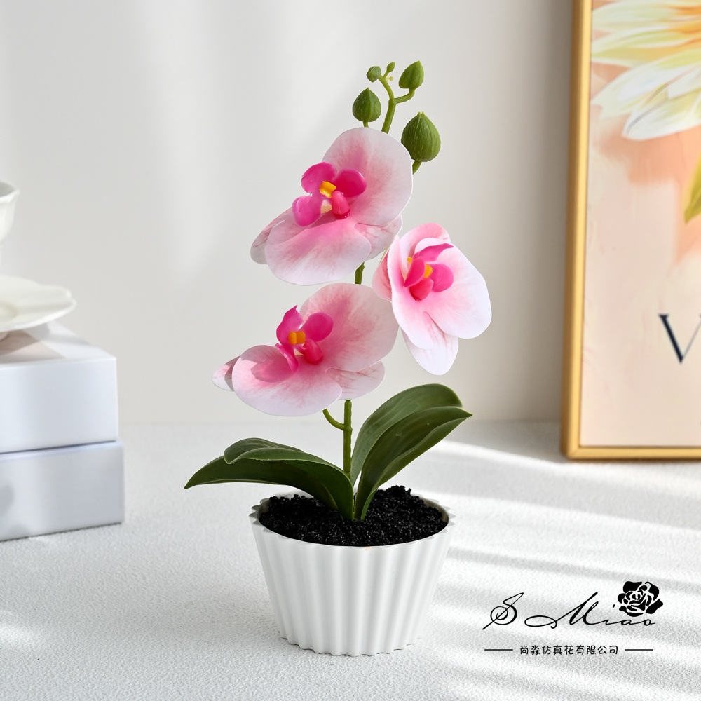 Orquídea de mariposa de tres flores y dos hojas pequeña plantación de bonsai creativa decoración del hogar de moda fotografía flores artificiales ornamentos de boda image 7