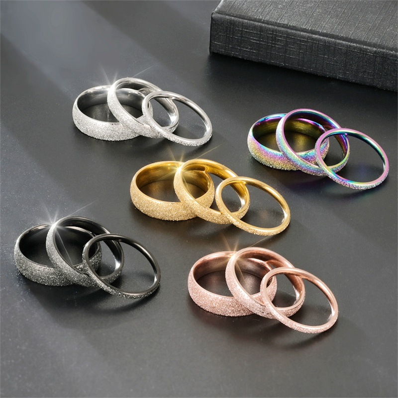 Anillo de Acero Inoxidable con Acabado Esmerilado y Diseño de Estrellas, Estilo Lujoso y Moderno para Mujer, Diseño de Moda, Anillo Sencillo para Parejas