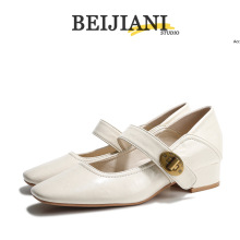 BEIJIANI 1389-1 跨境法式粗跟玛丽珍鞋女方头浅口一字带单鞋春秋