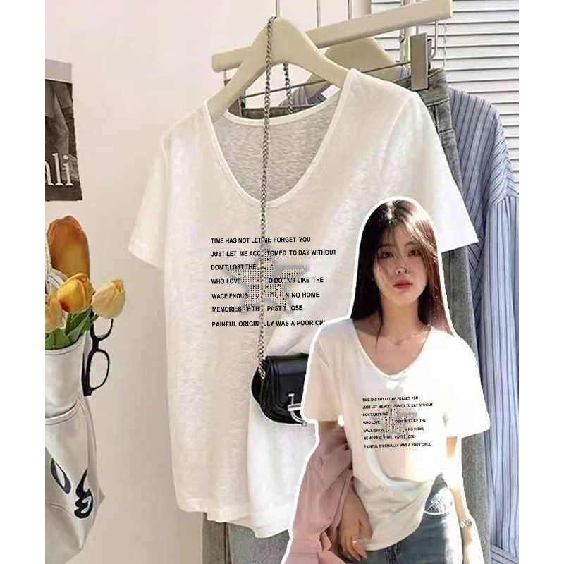 Summer Versatile 2026 New Style Snowflake Cotton Drapey Stylish T-Shirt for Women, Fashionable Printed U-Neck Short-Sleeve Plus-Size Top Summer Versatile 2026 New Style Snowflake Cotton Drapey Stylish T-Shirt for Women, Fashionable Printed U-Neck Short-Sleeve Plus-Size Top