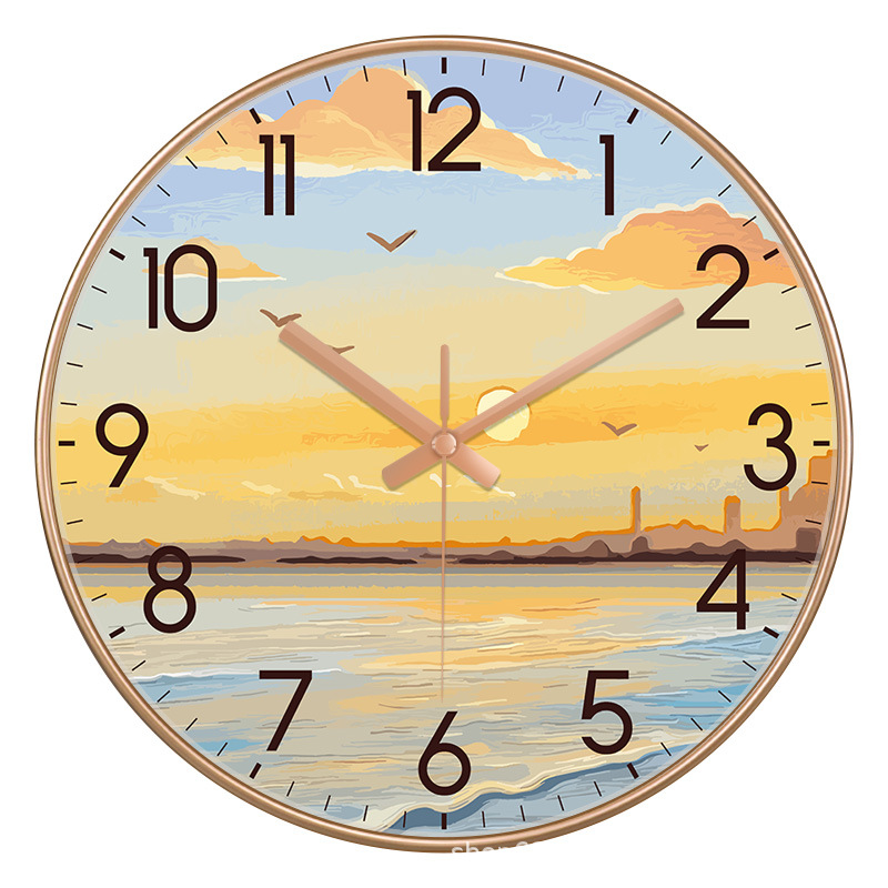 Reloj pastoral moderno nórdico de lujo ligero, reloj de pared de radio para sala/dormitorio/hogar, reloj de cuarzo de arrebol